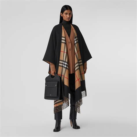 burberry black cape angoa|Reversible Check Wool Cashmere Cape in Black .